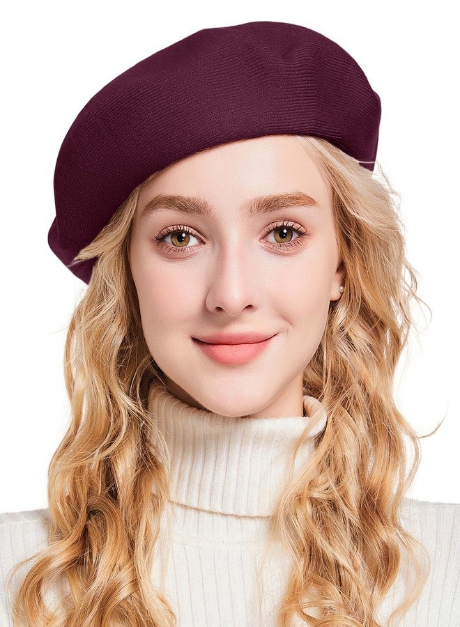 Umeepar Women French Beret Hat Reversible Double Layer Hat Solid Color (US, Alpha, One Size, Burgundy) - Image 1